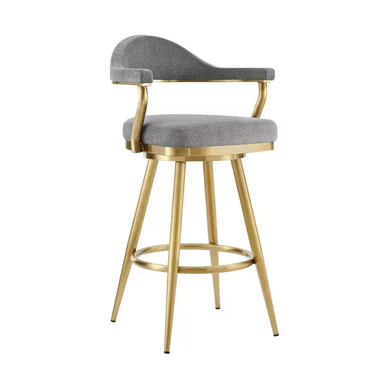 HomeRoots Chaise de bar pivotante à hauteur de comptoir en tissu gris et or et acier inoxydable 26