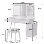 Coiffeuse Homy Casa avec miroir LED, tiroirs de rangement et étagère, tabouret pour chambre ou dressing, Blanc