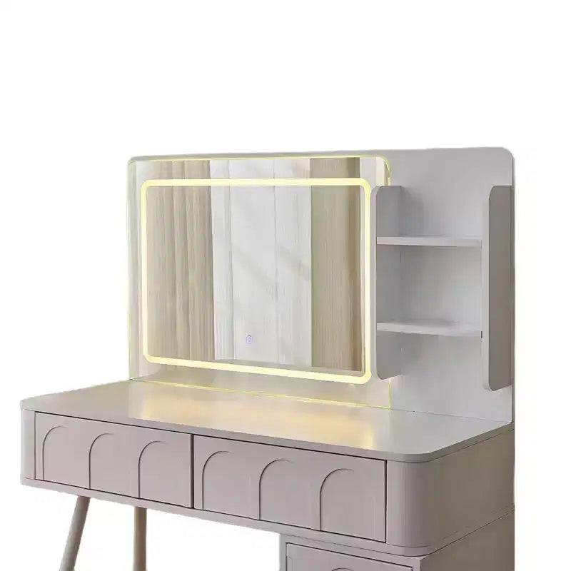 Coiffeuse Homy Casa avec miroir LED, tiroirs de rangement et étagère, tabouret pour chambre ou dressing, Blanc