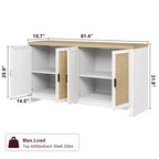 Buffet en rotin 60, Bahut de rangement avec 4 portes et étagères réglables, Console tressée pour salle à manger, salon, entrée