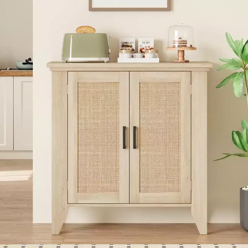 Buffet en rotin, petit meuble de rangement avec portes et étagères, console d'appoint en bois pour salon, salle à manger, cuisine