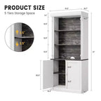 Coolmee Étagère bibliothèque haute réglable à 5 niveaux, Bibliothèque colonne romaine avec lumière LED, Étagères ouvertes et Armoire de rangement à double porte pour bureau à domicile