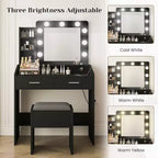 COZONY Coiffeuse de maquillage avec miroir et lumières, Table de coiffeuse avec tiroirs, Étagères ouvertes et Tabouret rembourré, Coiffeuse moderne avec grand rangement