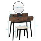 Ensemble de coiffeuse quatre tiroirs en mélamine stratifiée avec pieds en bois massif et plateau en panneau de densité Fire Cloud