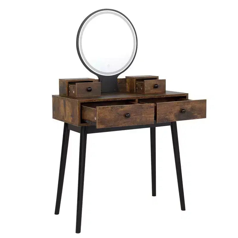 Ensemble de coiffeuse quatre tiroirs en mélamine stratifiée avec pieds en bois massif et plateau en panneau de densité Fire Cloud