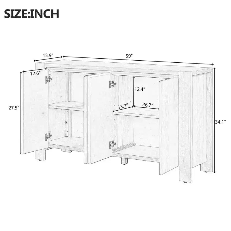 Meuble buffet rétro Okak, armoire d'appoint avec 4 portes et 4 étagères, meuble de rangement pour salon, entrée, couloir, bureau