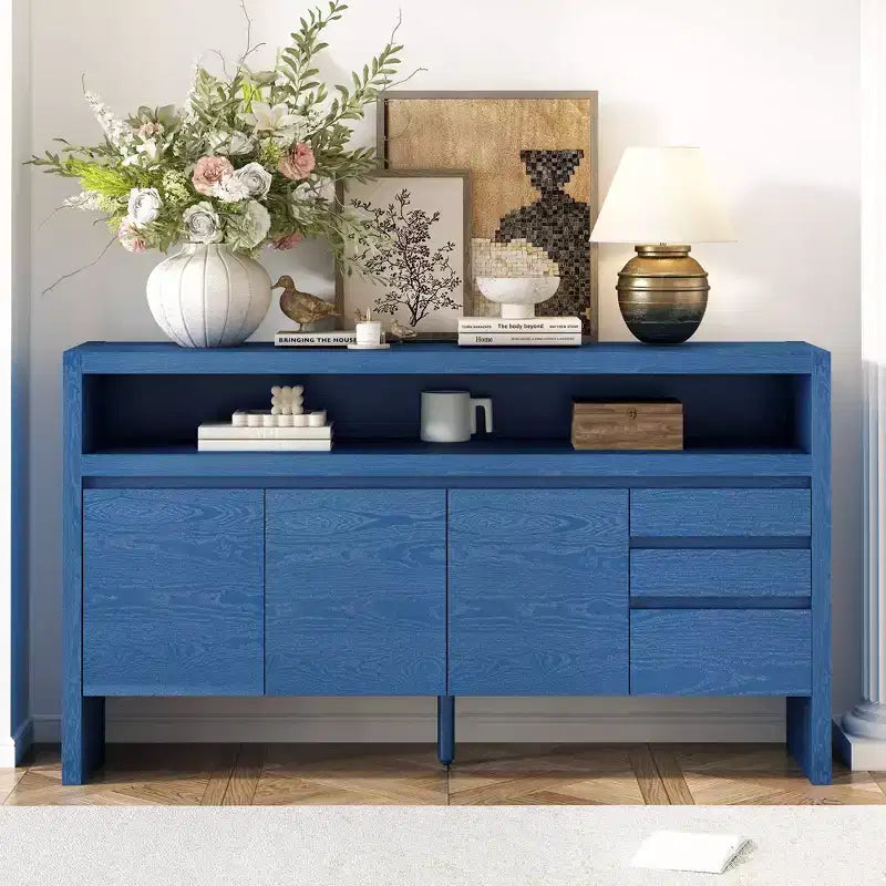 Meuble de rangement Okak de 60 pouces, buffet avec 3 portes et 3 tiroirs, meuble de rangement pour salon, salle à manger, cuisine