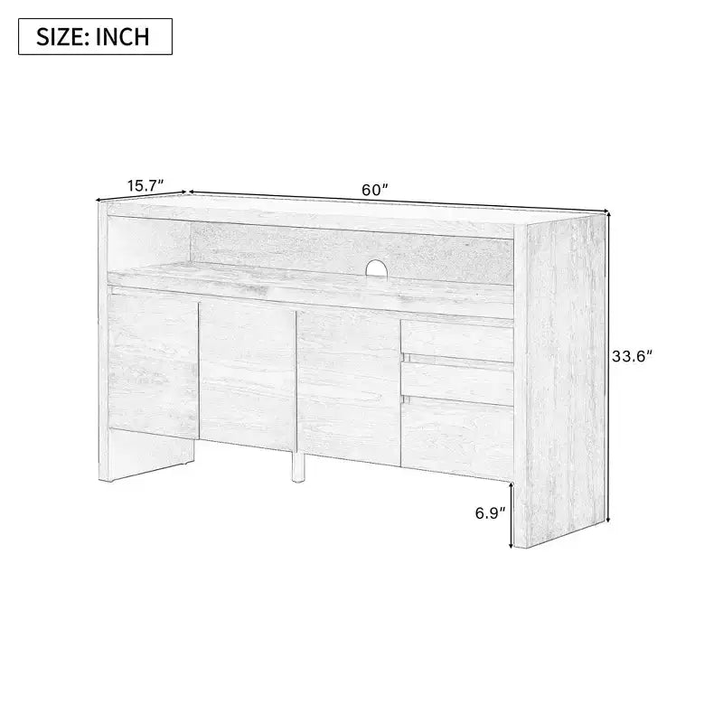 Meuble de rangement Okak de 60 pouces, buffet avec 3 portes et 3 tiroirs, meuble de rangement pour salon, salle à manger, cuisine