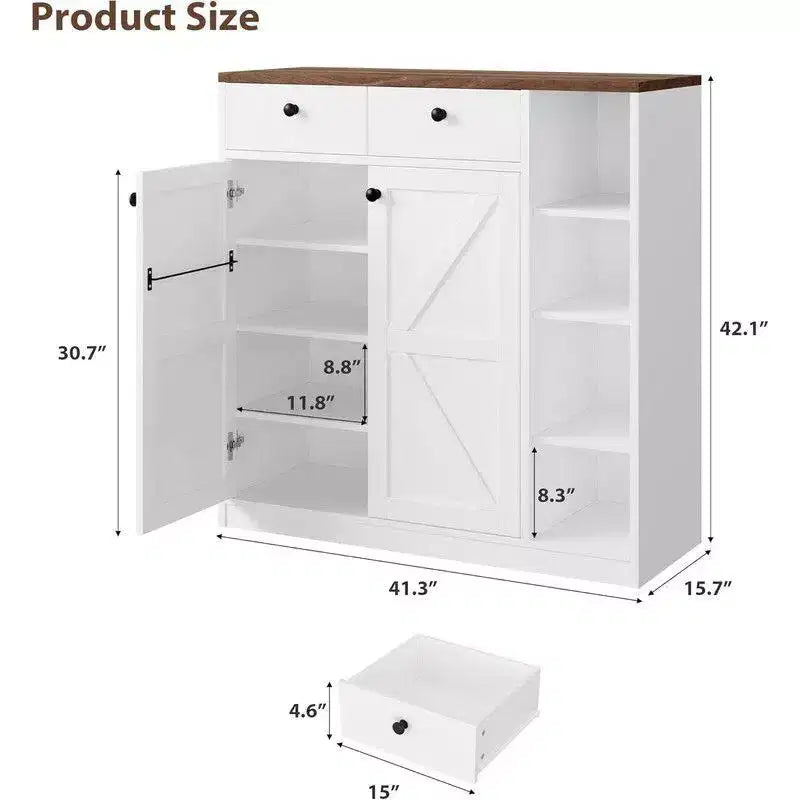 Coolmee Meuble à chaussures avec portes et tiroirs, rangement à chaussures de 106,7 cm de haut avec 3 étagères réglables et base stable, étagère à chaussures 4 niveaux