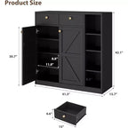 Coolmee Meuble à chaussures avec portes et tiroirs, rangement à chaussures de 106,7 cm de haut avec 3 étagères réglables et base stable, étagère à chaussures 4 niveaux