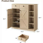 Coolmee Meuble à chaussures avec portes et tiroirs, rangement à chaussures de 106,7 cm de haut avec 3 étagères réglables et base stable, étagère à chaussures 4 niveaux
