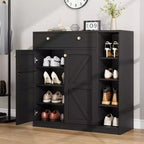 Coolmee Shoe Storage Cabinet with Doors and Drawers, 42 inch Tall Shoe Organizer with 3 Adjustable Shelves and Stable Base, 4-Tier Shoes Rack