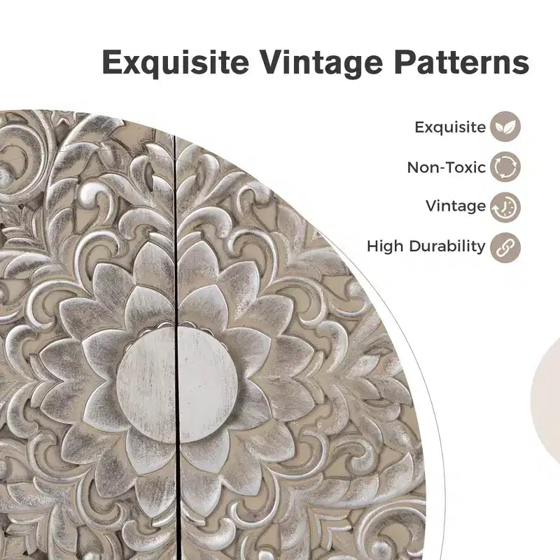 Captiva Designs Meuble buffet floral sculpté en argent antique avec portes pour salon, entrée