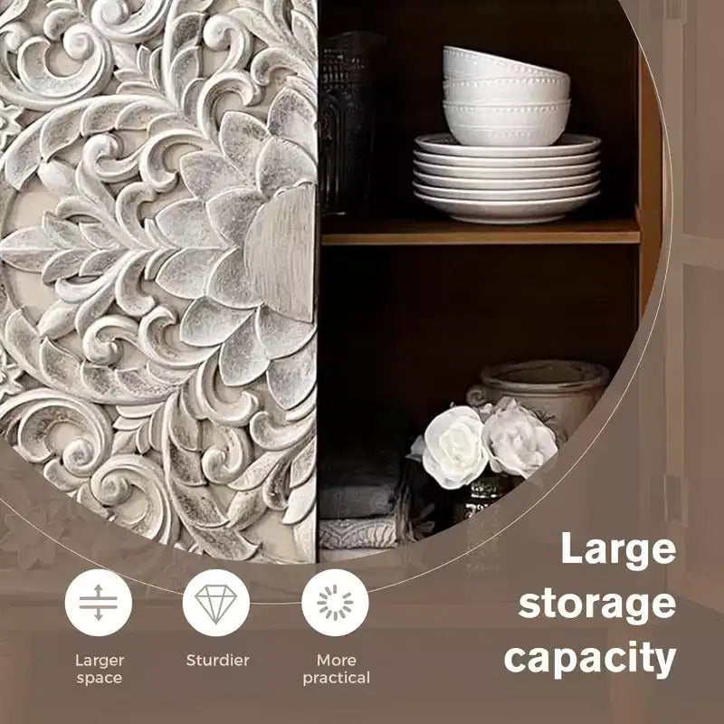 Captiva Designs Meuble buffet floral sculpté en argent antique avec portes pour salon, entrée