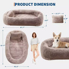 Lit pour humain et animaux de compagnie 67x43x8, aucun assemblage requis, fausse fourrure moelleuse lavable, lit orthopédique pour chien avec oreiller moelleux, poche latérale