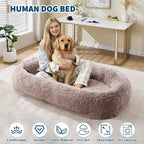 Lit pour humain et animaux de compagnie 67x43x8, aucun assemblage requis, fausse fourrure moelleuse lavable, lit orthopédique pour chien avec oreiller moelleux, poche latérale