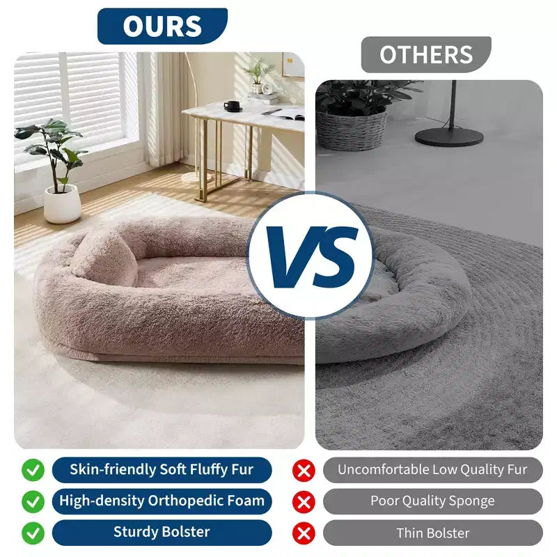 Lit pour humain et animaux de compagnie 67x43x8, aucun assemblage requis, fausse fourrure moelleuse lavable, lit orthopédique pour chien avec oreiller moelleux, poche latérale
