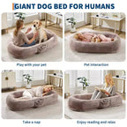Lit pour humain et animaux de compagnie 67x43x8, aucun assemblage requis, fausse fourrure moelleuse lavable, lit orthopédique pour chien avec oreiller moelleux, poche latérale