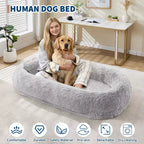 Lit pour humain et animaux de compagnie 67x43x8, aucun assemblage requis, fausse fourrure moelleuse lavable, lit orthopédique pour chien avec oreiller moelleux, poche latérale