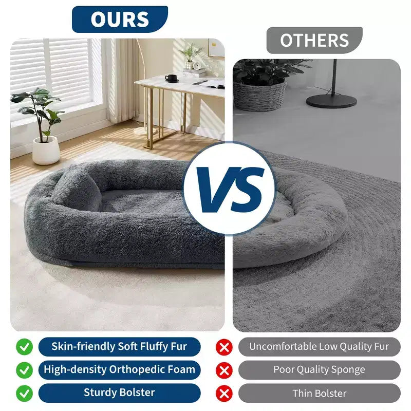 Lit pour humain et animaux de compagnie 67x43x8, aucun assemblage requis, fausse fourrure moelleuse lavable, lit orthopédique pour chien avec oreiller moelleux, poche latérale