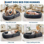 Lit pour humain et animaux de compagnie 67x43x8, aucun assemblage requis, fausse fourrure moelleuse lavable, lit orthopédique pour chien avec oreiller moelleux, poche latérale