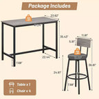 Ensemble de salle à manger Zevemomo pour 4, ensemble de table de bar 5 pièces, table haute de hauteur de comptoir avec 4 tabourets rembourrés en PU, pour petit espace, gris