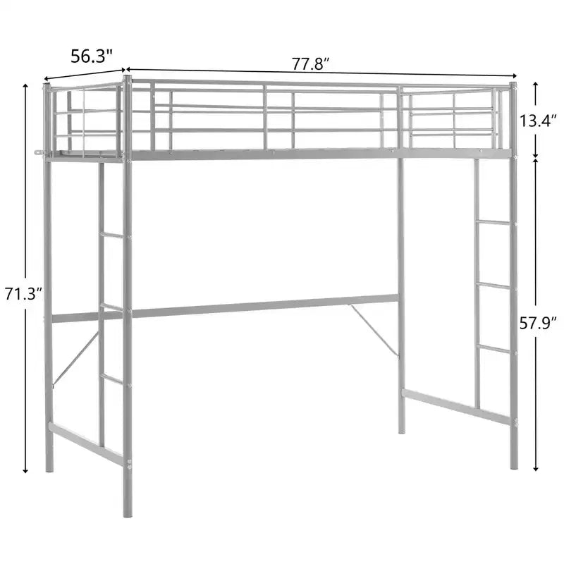 Lit mezzanine complet Karl Home avec escalier, lit superposé individuel en métal avec barrières de sécurité et 2 échelles latérales, pas besoin de sommier tapissier