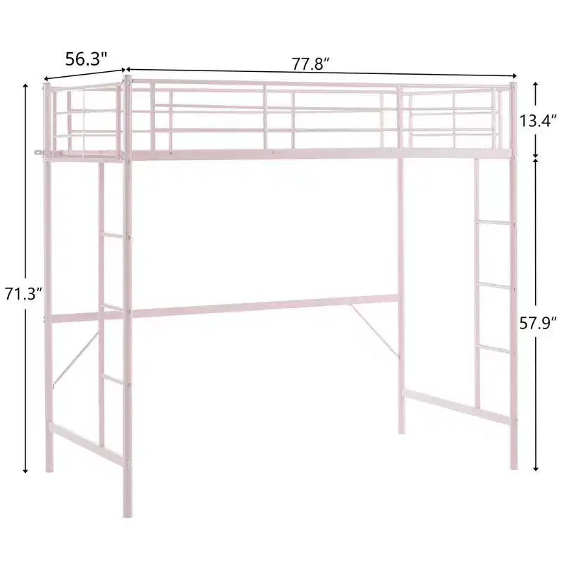 Lit mezzanine complet Karl Home avec escalier, lit superposé individuel en métal avec barrières de sécurité et 2 échelles latérales, pas besoin de sommier tapissier