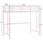 Lit mezzanine complet Karl Home avec escalier, lit superposé individuel en métal avec barrières de sécurité et 2 échelles latérales, pas besoin de sommier tapissier