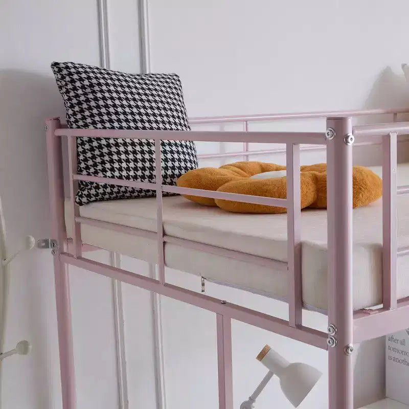 Lit mezzanine complet Karl Home avec escalier, lit superposé individuel en métal avec barrières de sécurité et 2 échelles latérales, pas besoin de sommier tapissier