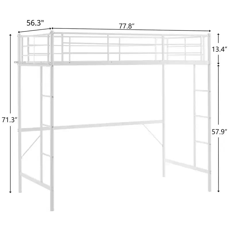 Lit mezzanine complet Karl Home avec escalier, lit superposé individuel en métal avec barrières de sécurité et 2 échelles latérales, pas besoin de sommier tapissier