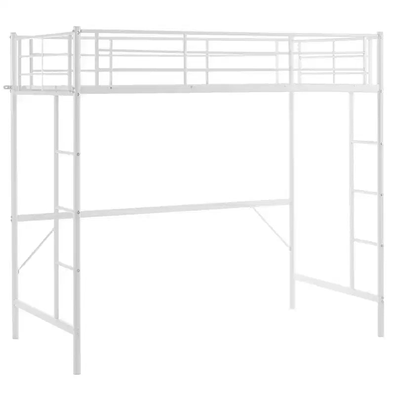 Lit mezzanine complet Karl Home avec escalier, lit superposé individuel en métal avec barrières de sécurité et 2 échelles latérales, pas besoin de sommier tapissier