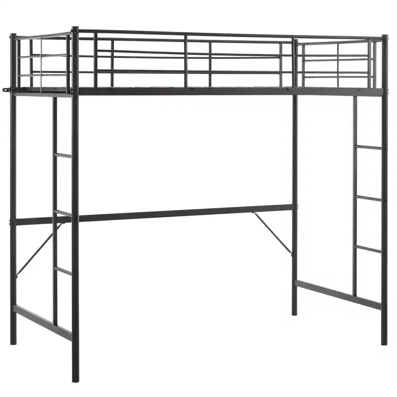 Lit mezzanine complet Karl Home avec escalier, lit superposé individuel en métal avec barrières de sécurité et 2 échelles latérales, pas besoin de sommier tapissier
