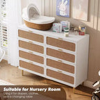 Commode à 8 tiroirs en rotin pour chambre à coucher, commode haute avec tiroirs profonds, grande commode pour placard avec plateau large, longue commode en bois