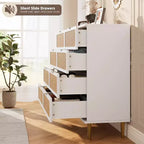 Commode à 8 tiroirs en rotin pour chambre à coucher, commode haute avec tiroirs profonds, grande commode pour placard avec plateau large, longue commode en bois