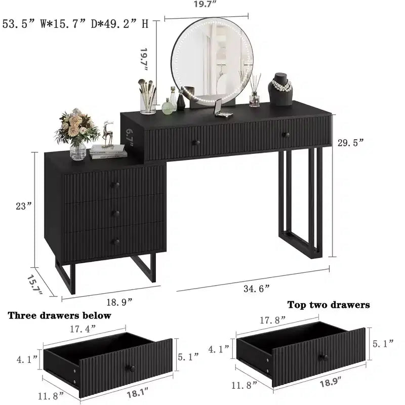 COZONY Coiffeuse avec miroir et lumières, Petite table de maquillage avec tiroirs, Coiffeuse moderne avec 3 couleurs de luminosité réglable pour chambre à coucher