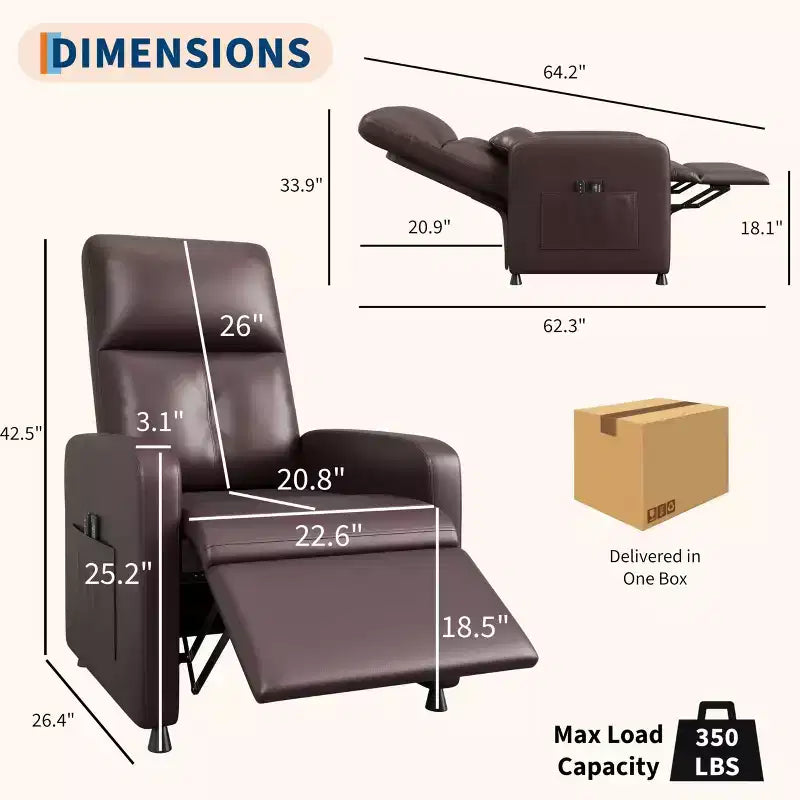Fauteuil Inclinable Électrique, Fauteuil Relaxation Électrique Réglable Ergonomique en Cuir PU Sur-rembourré, Dossier Haut, Siège Rembourré, Siège de Cinéma Maison