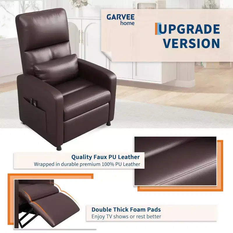 Fauteuil Inclinable Électrique, Fauteuil Relaxation Électrique Réglable Ergonomique en Cuir PU Sur-rembourré, Dossier Haut, Siège Rembourré, Siège de Cinéma Maison
