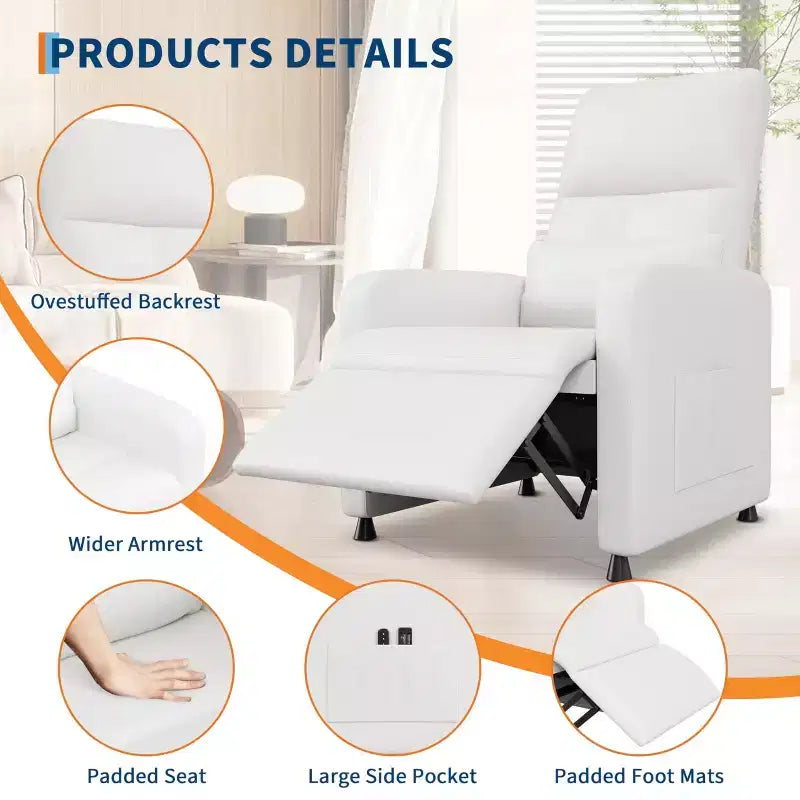 Fauteuil Inclinable Électrique, Fauteuil Relaxation Électrique Réglable Ergonomique en Cuir PU Sur-rembourré, Dossier Haut, Siège Rembourré, Siège de Cinéma Maison