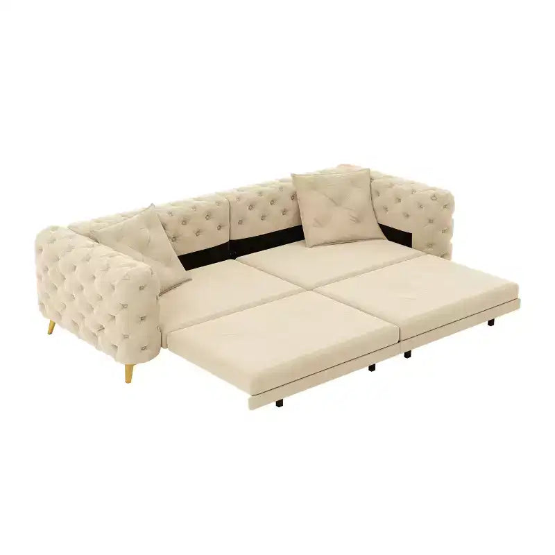 Canapé convertible 3-en-1 Whisen 97.7, assise profonde 28.4 avec capitonnage, 4 places avec pouf