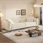 Canapé convertible 3-en-1 Whisen 97.7, assise profonde 28.4 avec capitonnage, 4 places avec pouf