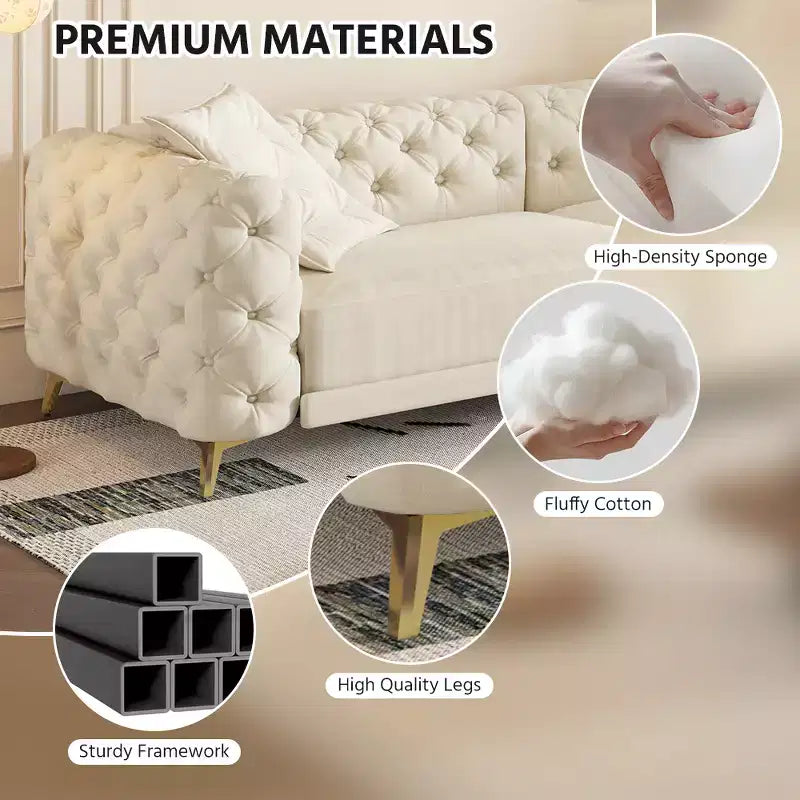 Canapé convertible 3-en-1 Whisen 97.7, assise profonde 28.4 avec capitonnage, 4 places avec pouf