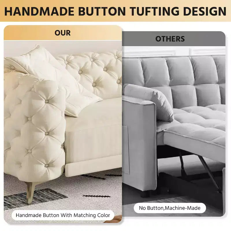 Canapé convertible 3-en-1 Whisen 97.7, assise profonde 28.4 avec capitonnage, 4 places avec pouf