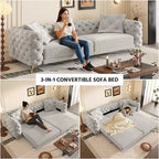 Canapé convertible 3-en-1 Whisen 97.7, assise profonde 28.4 avec capitonnage, 4 places avec pouf