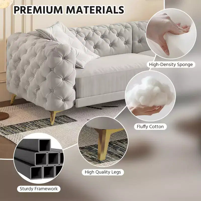 Canapé convertible 3-en-1 Whisen 97.7, assise profonde 28.4 avec capitonnage, 4 places avec pouf