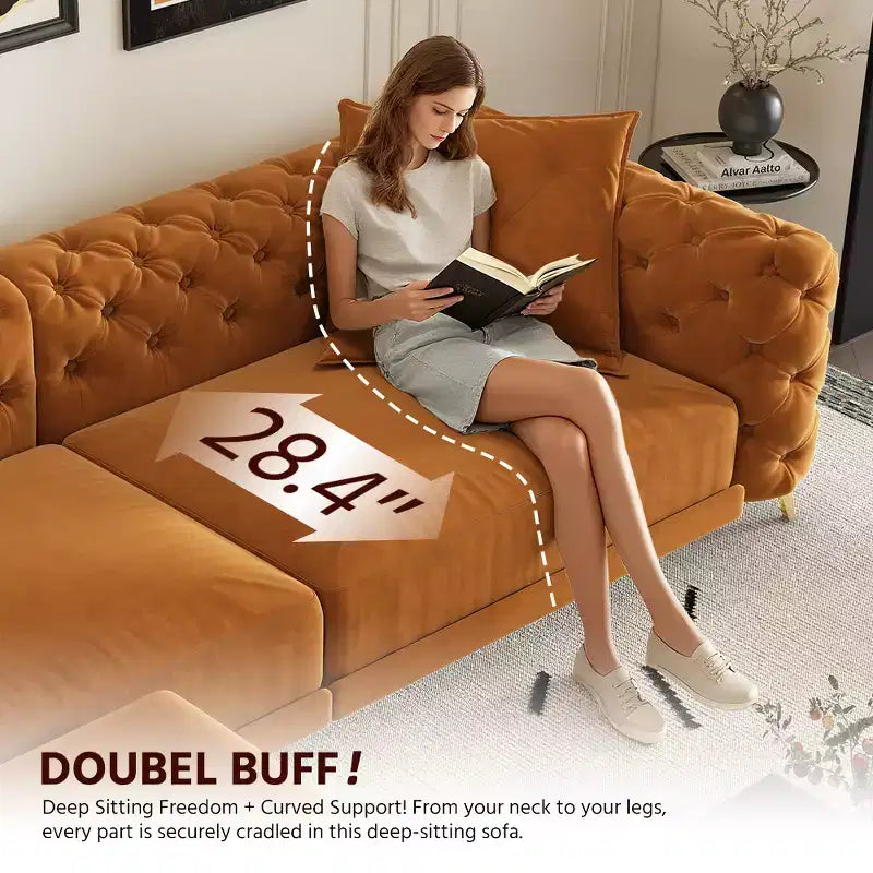 Canapé convertible 3-en-1 Whisen 97.7, assise profonde 28.4 avec capitonnage, 4 places avec pouf