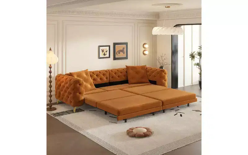 Canapé convertible 3-en-1 Whisen 97.7, assise profonde 28.4 avec capitonnage, 4 places avec pouf