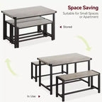 Ensemble table à manger pour 4 avec 2 bancs, ensemble de table de cuisine avec cadre en métal et panneau MDF, dinette peu encombrante pour cuisine, salle à manger