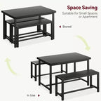Ensemble table à manger pour 4 avec 2 bancs, ensemble de table de cuisine avec cadre en métal et panneau MDF, dinette peu encombrante pour cuisine, salle à manger
