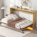 ModernLuxe Twin XL Size Murphy Bed Wall Bed Frame, Wooden Storage Cabinet Bed with LED Light, Natural
